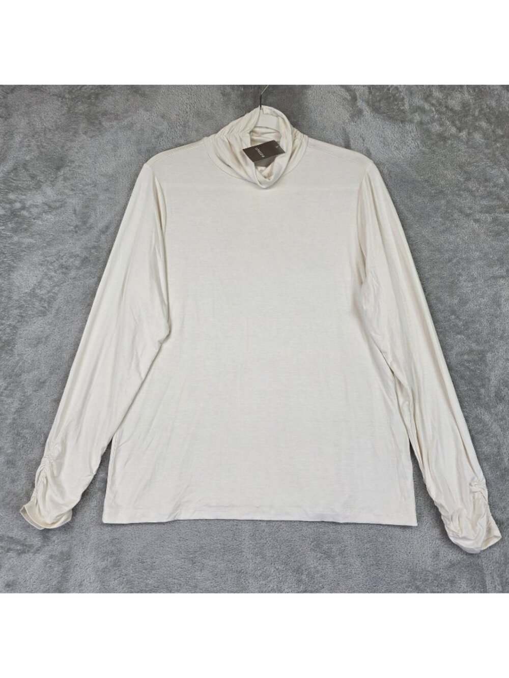 Chico's T-Shirt Womens 2 Cream Cowl Neck Long Sleeve Jersey Stretch Basic